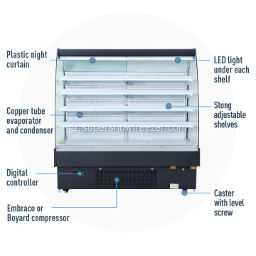 Glass sides multideck open chiller for fruits display